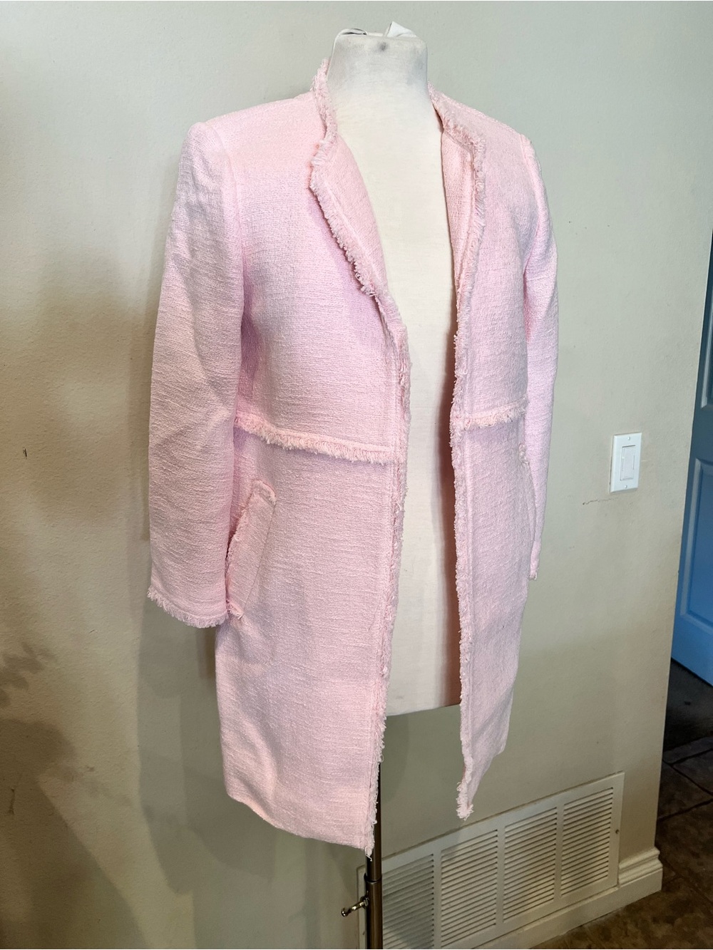 Zara Womens Small Pastel Pink Longline Coat Front Pockets